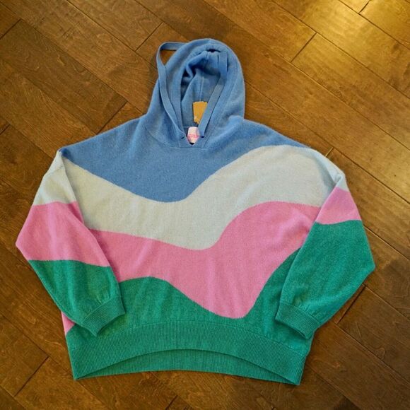 Crush 100% Cashmere Pullover Hoodie Rainbow‎ Wave Size Large Oversized NWT $368 - Picture 8 of 8